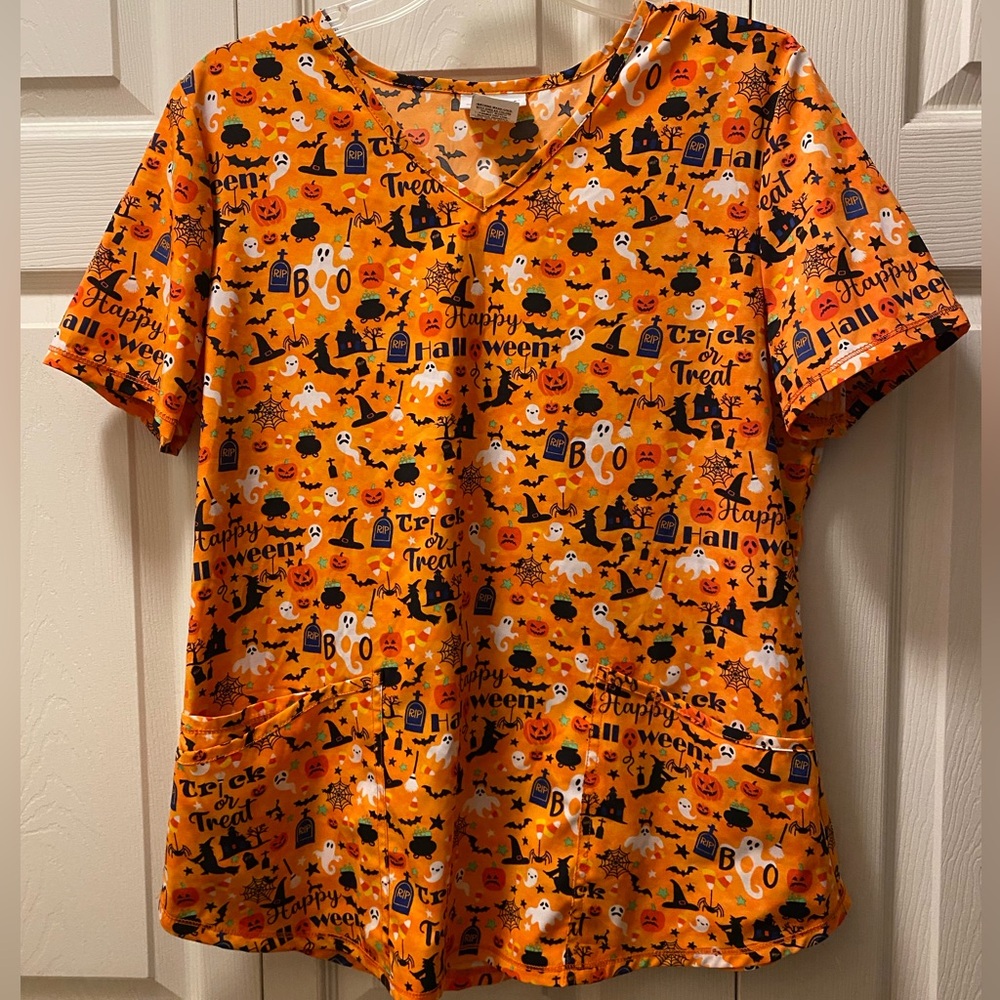 Scrubstar Orange Halloween Scrub Top